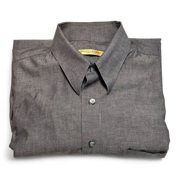 Donna Karan Signature Dress Shirt Mens Size 16 34-35 Grey Cotton Long Sleeve - Picture 10 of 10